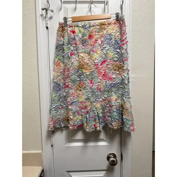 Y2K SNO SKINS Textured Crinkle Abstract Flare Hem A-line Midi Skirt Size Large - Picture 3 of 8